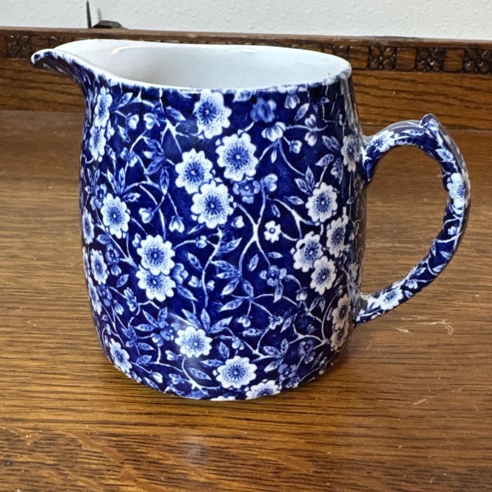 Crownford Calico Blue Pitcher 24 oz Creamer Jug England Discontinued